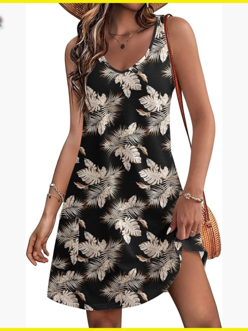 Floral Print V-Neck A-Line Sundress With Pockets Loose Fit Boho Casual